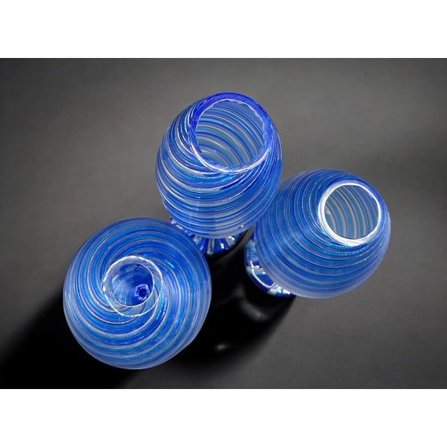 1970s Blue Murano Glass Vases attributed to Novecento Venziano, 1970s, Set of 3 For Sale - Image 5 of 18