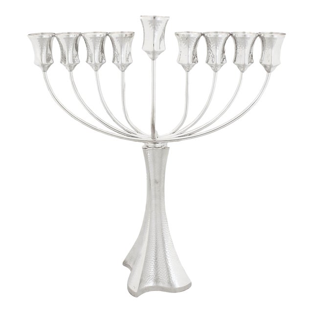2023 Sterling Silver Hammered Menorah For Sale