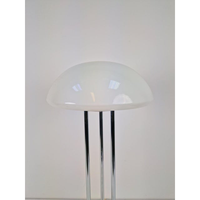 Vintage Mushroom Opaline Glass and Chrome Table Lamp, 1970s For Sale - Image 3 of 11