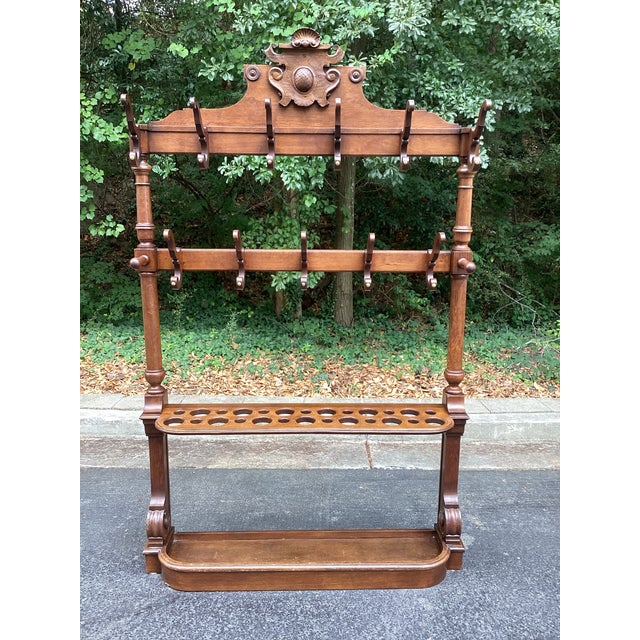 Late 19th-Century Victorian Carved Wood Hall Tree & Umbrella Stand, Circa 1890 For Sale - Image 9 of 10