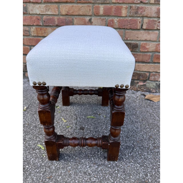 English Newly Upholstered English Stool For Sale - Image 3 of 5