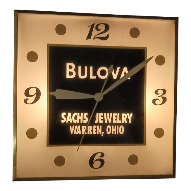 Vintage Bulova Wall Clock Light Up Amber From Ohio Jewelry Store 1930's-Works! For Sale