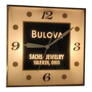 Vintage Bulova Wall Clock Light Up Amber From Ohio Jewelry Store 1930's-Works!