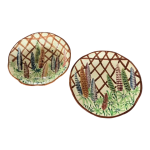 Antique English Majolica Plate and Colander in Lupine Motif- Set of 2