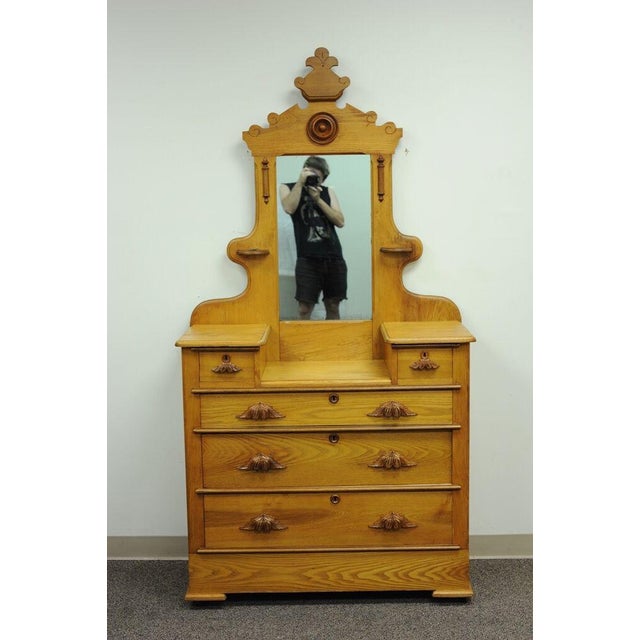 Antique Victorian Eastlake Carved Cottage Step Down Dresser Chest W