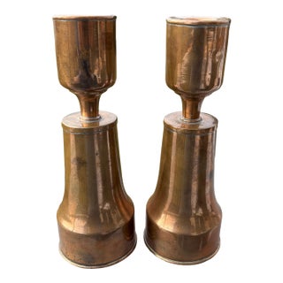 Early 20th C. Artisan Copper 8" Candlesticks - A Pair For Sale