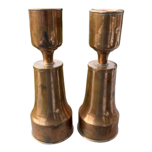 Early 20th C. Artisan Copper 8" Candlesticks - A Pair