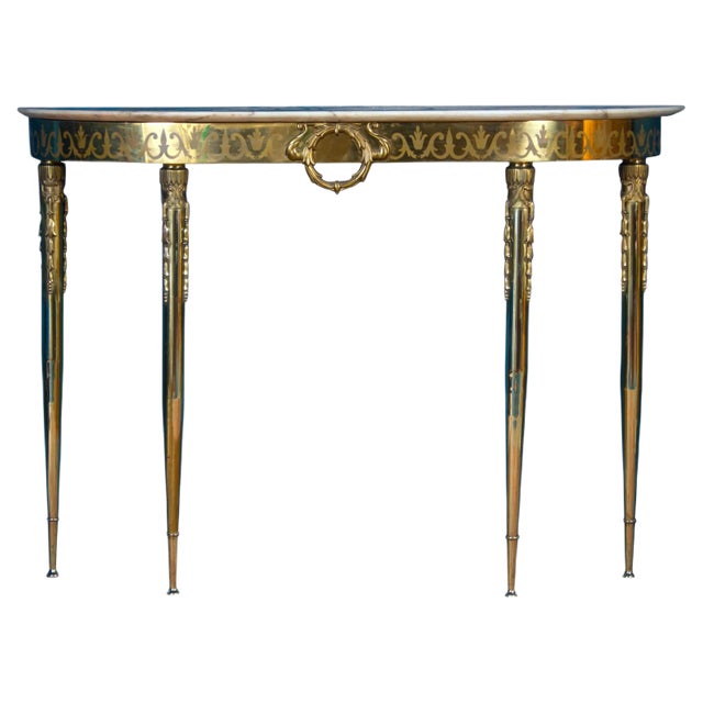 Mid Century Italian Oval Shaped Brass Console Table, 1950 For Sale