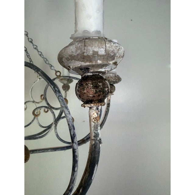 Charcoal Iron Chandelier With Distressed Whitewash Finish by Miamar Home For Sale - Image 8 of 12
