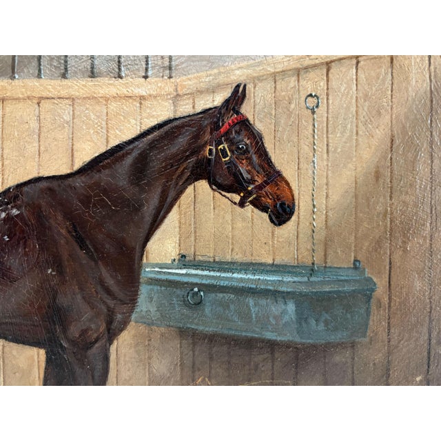 1895 "Portrait of a Bay Hunter" Antique Horse Painting Oil on Canvas by Henry Frederick Lucas Lucas For Sale - Image 9 of 12
