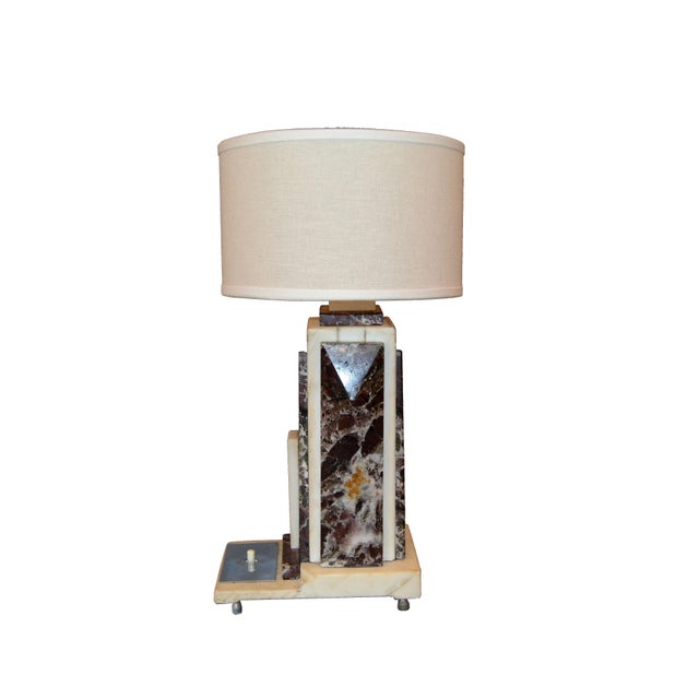 Art Deco Italian Marble & Chrome Bedside Table Lamp With ...