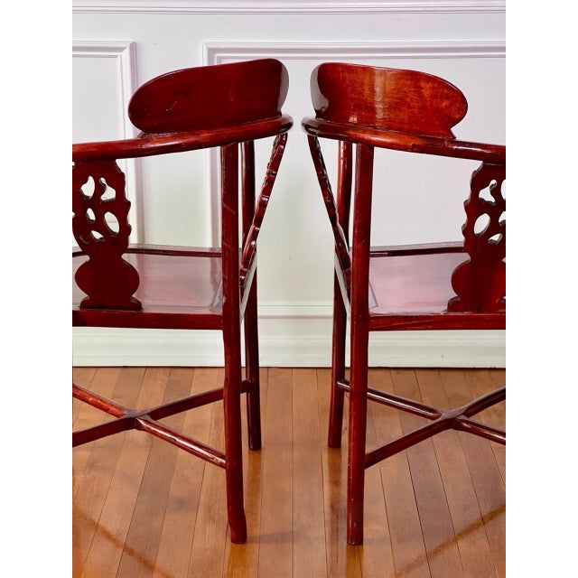 Auburn Pair of Chinese Rosewood Corner Chairs With Mother-of-Pearl Inlay, C. 1940 For Sale - Image 8 of 18