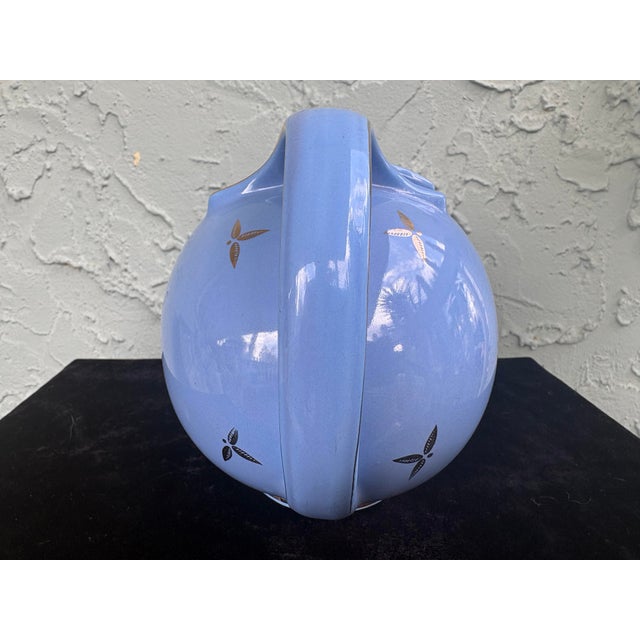Vintage Hall China Powder Blue 6-Cup Teapot With Gold Floral Motif For Sale In Orlando - Image 6 of 8