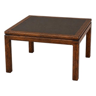 Circa 1970s Mid-Century Modern Tobacco Walnut Coffee Table With Dark Inset Top For Sale