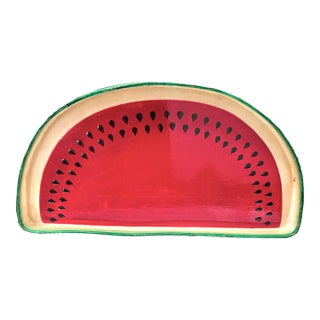 Vintage Folk Art Watermelon Lacquered Paper Mache Serving Tray For Sale