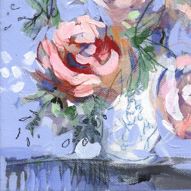 Periwinkle - Pastel Textured Floral Still Life Painting on Canvas Original Artwork by Kellie Newsome - Ready to Hang For Sale - Image 4 of 9