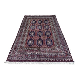 Red Afghan Ersari Hand-Knotted Wool Rug - 6'7" X 9'8" For Sale