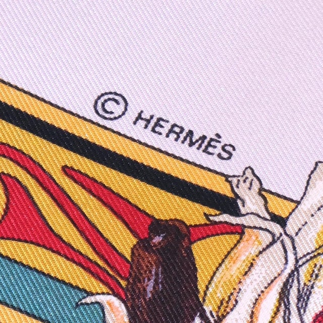 Hermès "Kachinas" 90cm White & Multi Color Silk Scarf by Kermit Oliver, 2004 For Sale - Image 6 of 8