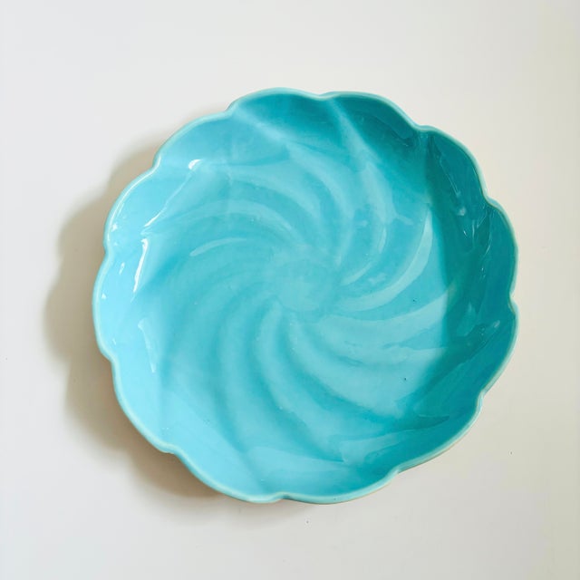 Mid 20th Century Large California Pottery Turquoise and Cream Circular Tray For Sale - Image 5 of 9