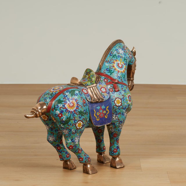 Blue Pair of Vintage Chinese Cloisonne Horses For Sale - Image 8 of 18