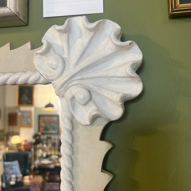 Wood Vintage Painted Carved Wood Wall Mirror With Shell Motif For Sale - Image 7 of 7