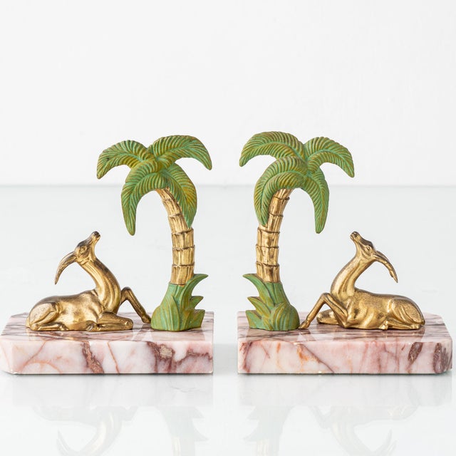 Art Deco Marble Gazelle & Palm Bookends, Set of 2 For Sale - Image 10 of 10