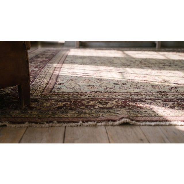 Brown Transcendental Light Blue and Beige Color With Floral Design Antique Agra Rug For Sale - Image 8 of 8