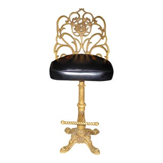 Cast Iron Ornate Rococo Gold & Black Bar Stool For Sale