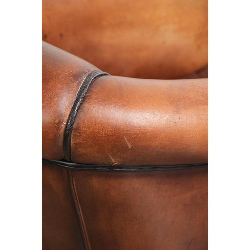 Vintage Sheepskin Club Armchair with Black Piping For Sale - Image 14 of 16