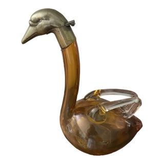 1930s Art Deco Amber Glass and Brass-Mounted Swan Decanter For Sale