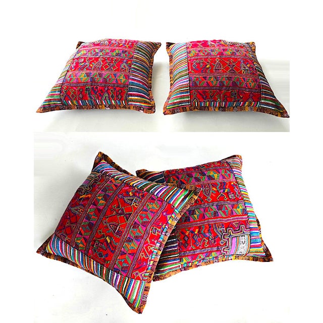 Mexican Vintage Patchwork Guatemalan Textile Pillows, a Pair For Sale - Image 3 of 15