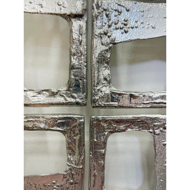 Abstract Vintage Brutalist Cast Metal Wall Sculptures, Pair For Sale - Image 4 of 10