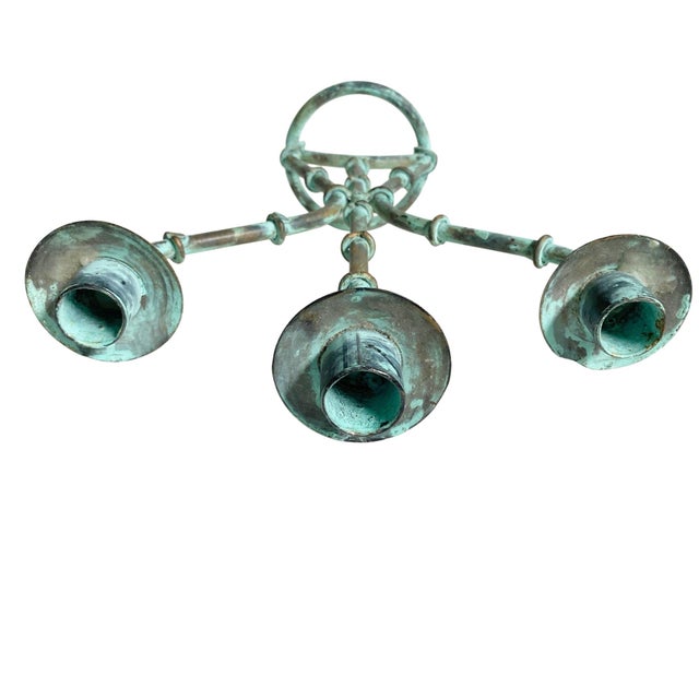 Shabby Chic Rustic Verdigris 3-Arm Candelabra For Sale - Image 3 of 4