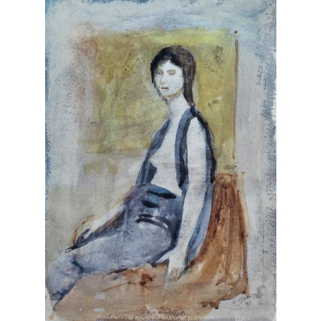 This artwork "Sitting Woman" 1941 is a watercolor on paper by noted California (German/American) artist Ernst Stolz,...