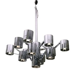 13-Light Steel Chandelier attributed to Gaetano Sciolari, 1970s For Sale