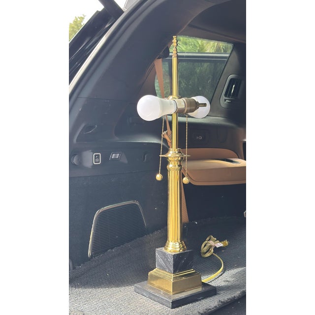 Traditional Vintage French Empire Brass & Italian Black Marble Column Table Lamp For Sale - Image 3 of 4