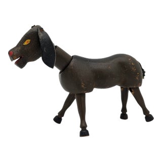 Antique German Schoenhut Humpty Dumpty Circus Wooden Poseable Toy Donkey For Sale