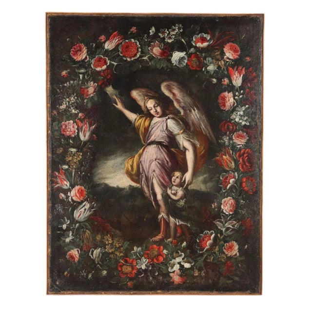 Guardian Angel in Flower Garland, Oil on Canvas For Sale - Image 11 of 11