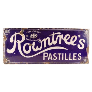 Vintage English 'Rowntree's Pastilles' Chocolate Enamel Sign For Sale