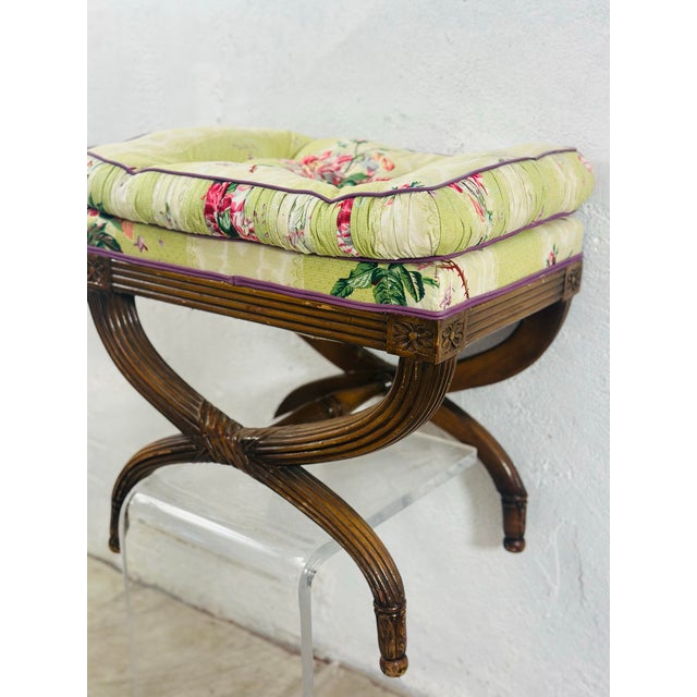 Vintage Floral Xbase Ottoman For Sale - Image 4 of 11