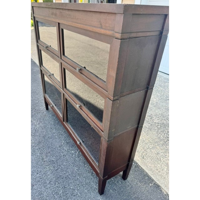 Globe Wernicke Antique Globe Wernicke Arts & Crafts Mahogany Three Stack Double Barrister Bookcase For Sale - Image 4 of 12