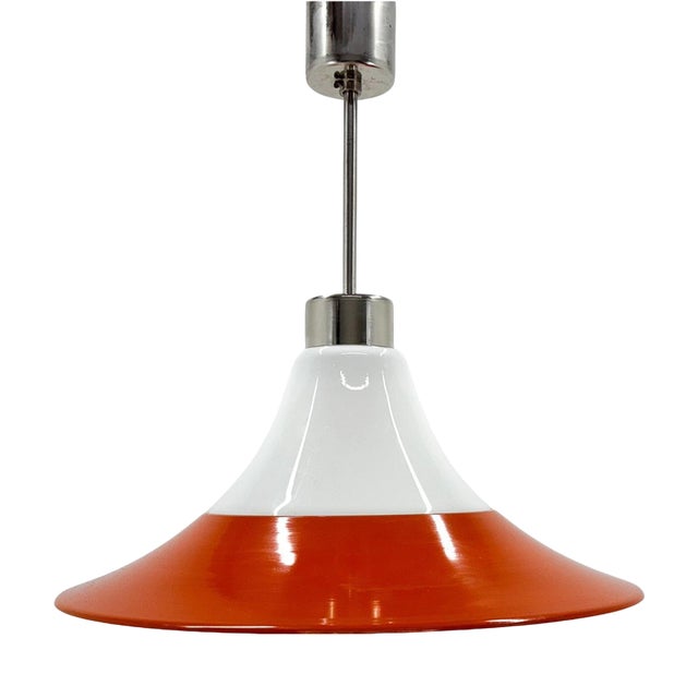 Mid-Century Opaline Glass and Metal Pendant Light, 1970s For Sale