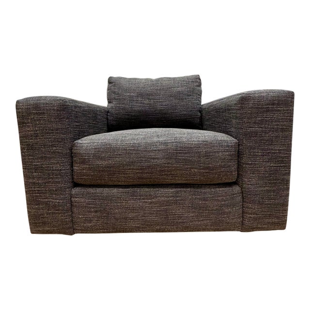 West Elm Structural Plywood Swivel Chair & a Half in Charcoal Heather For Sale