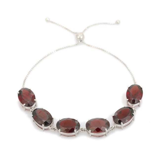 Boho Chic Bochic Red Garnet Gemstones Bolo Adjustable Bracelet in 925 Solid Silver For Sale - Image 3 of 10