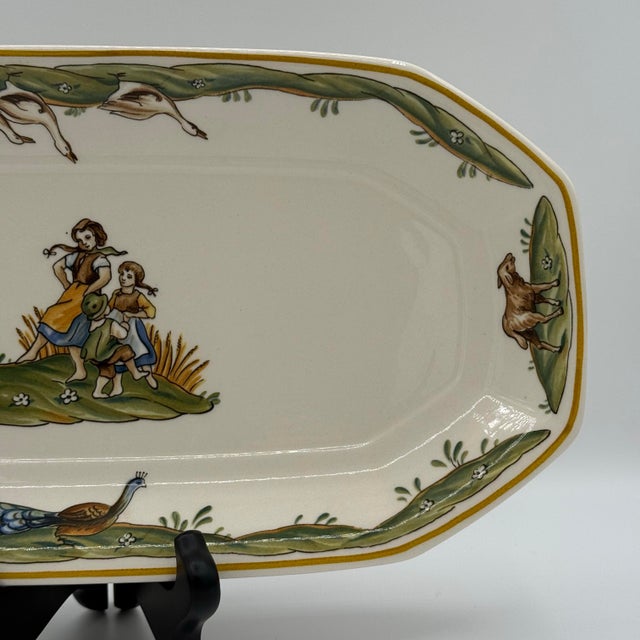 Late 20th Century Vintage 1980s Villeroy & Boch “Country” Hand-Painted Pastoral Rectangular Serving Platter For Sale - Image 5 of 8