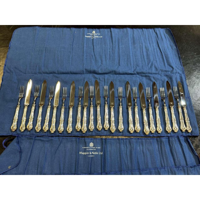 Silver-Plated Fruit Knife and Fork Set by Mappin & Webb, Set of 24 For Sale - Image 4 of 4