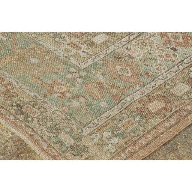Antique Turkish Ghiordes Rug in Beige & Celadon Floral Field - Rug & Kilim For Sale In New York - Image 6 of 7