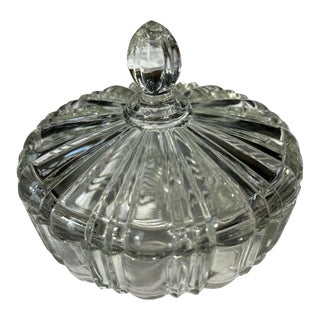 Vintage Anchor Hocking Catchall Candy Jewelry Dish With Lid Clear Pressed Glass 1970’s For Sale