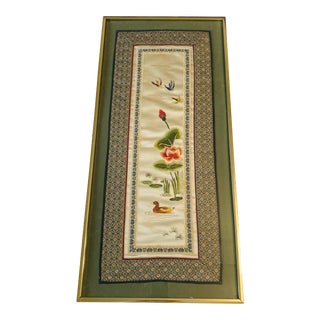 Traditional Chinese Embroidered Textile Wall Panel Framed For Sale