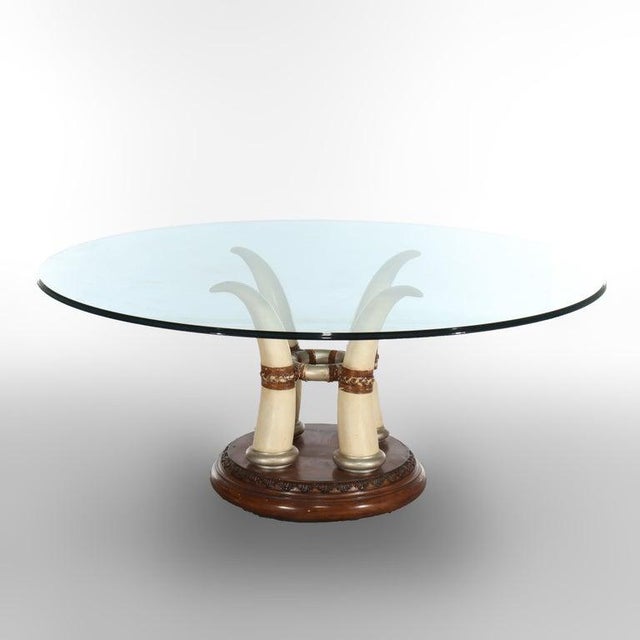 Exotic Vintage Carved Faux Elephant Tusk Glass Top Dining Table 20thC For Sale - Image 13 of 13